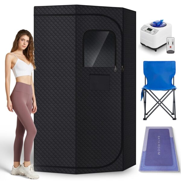 Fulove Caja de Sauna de Vapor Portátil F-8613 con Silla Plegable 9 Niveles Alto 5.9 Pies Color Negro
