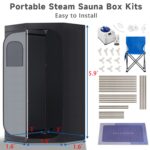 Fulove Caja de Sauna de Vapor Portátil F-8613 con Silla Plegable 9 Niveles Alto 5.9 Pies Color Negro