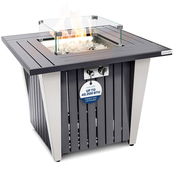Mesa de Hoguera de Propano SereneLife SLNFRE27.6 50000 BTU Negro Acero Inoxidable 30 x 16.9 x 30 pulgadas