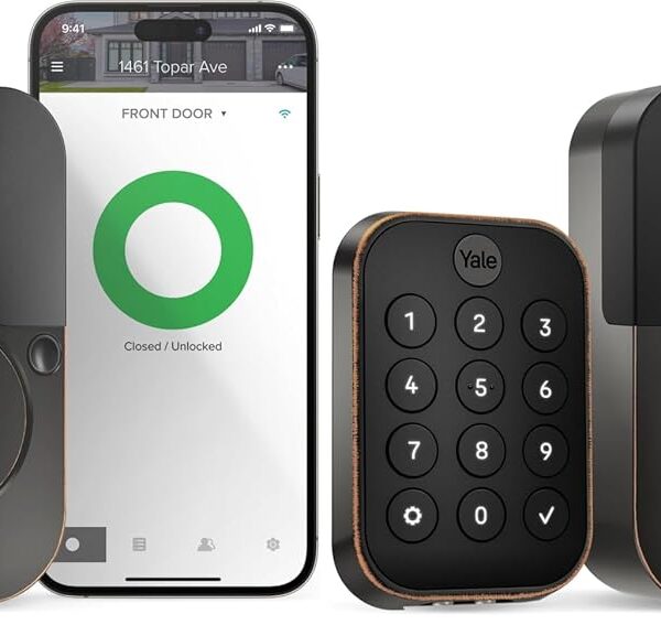 Yale Cerradura de seguridad 2, cerradura inteligente de puerta de entrada sin llave de bronce aceitado con teclado tácti