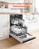 VEVOR Lavavajillas integrado de 24 pulgadas, bañera de acero inoxidable, 14 ajustes de lugar y 8 programas de lavado, la