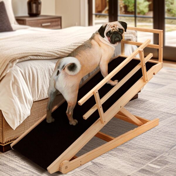 Rampa para Perros LILYPELLE Nature Wood Madera Ajustable 5 Alturas Superficie de Goma Antideslizante Plegable