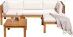 Sofá de Patio Greesum Small Patio Sofa 5 Piezas Madera de Acacia con Mesa de Té Color Natural