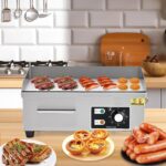 Plancha comercial de 18 pulgadas, plancha eléctrica de encimera plana con 2 palas y 2 cepillos, temperatura ajustable de