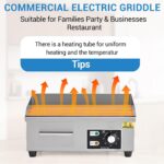 Plancha comercial de 18 pulgadas, plancha eléctrica de encimera plana con 2 palas y 2 cepillos, temperatura ajustable de