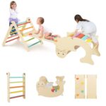 Juego de Escalada Montessori Olakids TS10132CL 7 en 1 Triángulo Rampa y Arco de Madera