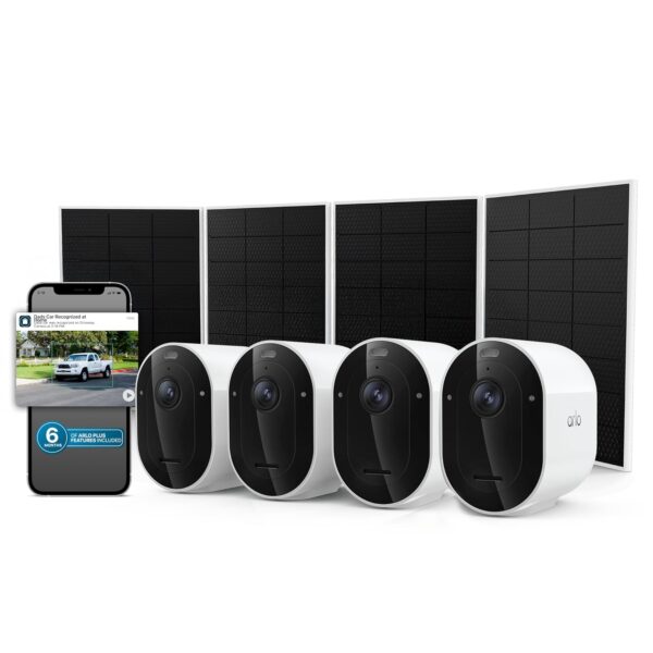 Cámara de seguridad Arlo Pro 2K HDR (6ª generación, lanzamiento 2025) 4 cámaras + 4 paneles solares + 6 meses de plan Se