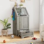 Estación de Alimentación para Perros Garvee con 2 Cuencos Elevados Gabinete de Almacenamiento Gris 16.92x13.97x35.23 Pul