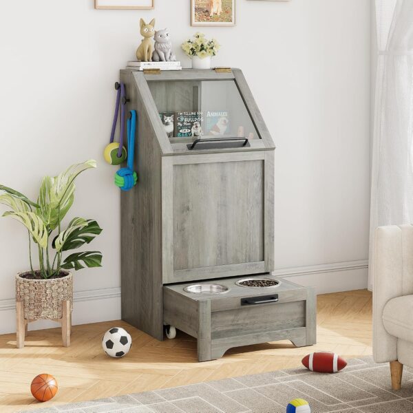 Estación de Alimentación para Perros Garvee con 2 Cuencos Elevados Gabinete de Almacenamiento Gris 16.92x13.97x35.23 Pul
