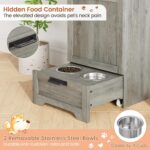 Estación de Alimentación para Perros Garvee con 2 Cuencos Elevados Gabinete de Almacenamiento Gris 16.92x13.97x35.23 Pul