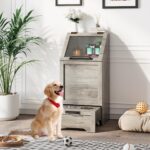 Estación de Alimentación para Perros Garvee con 2 Cuencos Elevados Gabinete de Almacenamiento Gris 16.92x13.97x35.23 Pul