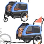 Remolque de Bicicleta para Perros VEVOR PTS22-C 2 en 1 Cochecito Capacidad 88 Libras Negro y Azul