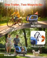 Remolque de Bicicleta para Perros VEVOR PTS22-C 2 en 1 Cochecito Capacidad 88 Libras Negro y Azul