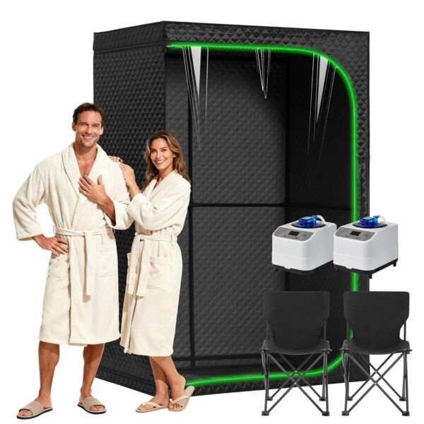 Tienda de Sauna de Vapor RRGFB Sauna Cabin Doble Rectangular Negro con Puerta Transparente 31 x 31 x 70 Pulgadas