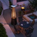 Calentador de Patio OuterMust PH02 48000 BTU Torre Piramidal Propano Negro con Ruedas y Tubo de Vidrio