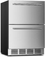 Electactic Refrigerador bajo encimera, refrigerador de bebidas de doble cajón de 24 pulgadas, enfriador de bebidas al ai