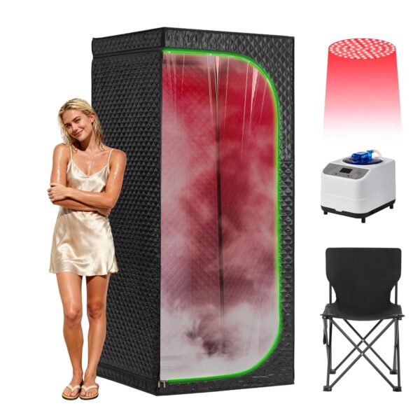 Sauna de Vapor Portátil RRGFB Sauna Cabin Puerta Transparente Rectangular Individual Luz Roja Negro