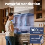 VIKIO HOME Campana extractora para debajo del gabinete de 30 pulgadas, campana extractora de 900 CFM, motor de turbina d