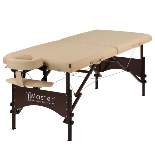 Mesa de Masaje Portátil Master Massage Argo 28 Pulgadas Patas de Nogal Color Crema