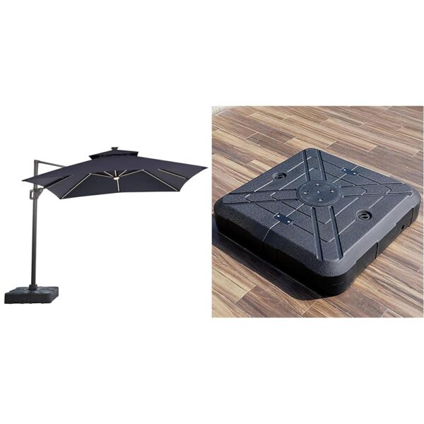 Sombrilla de Patio Furniture of America Winfred 10 Pies con Base de 220 Libras Luces LED Solares Resistente a Rayos UV