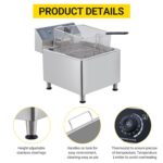 GarveeHome Freidora eléctrica comercial de 11 L/3.3 galones 1700 W, freidora eléctrica de acero inoxidable 201 con termo