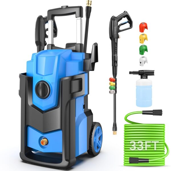 Limpiador a Presión Toyqqeow JX13 5000 PSI 4.0 GPM Azul con Manguera de 33 Pies y 4 Boquillas