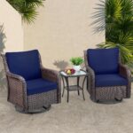 Juego de Bistró para Exteriores Towallmark 3 Piezas Sillas Giratorias de Mimbre con Mesa de Café Cojines de 4 Pulgadas C