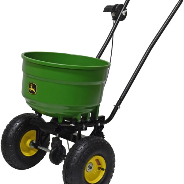 Esparcidor de Transmisión a Presión John Deere 45-0566-JD 60 Libras con Neumáticos para Semillas Fertilizantes y Sal de