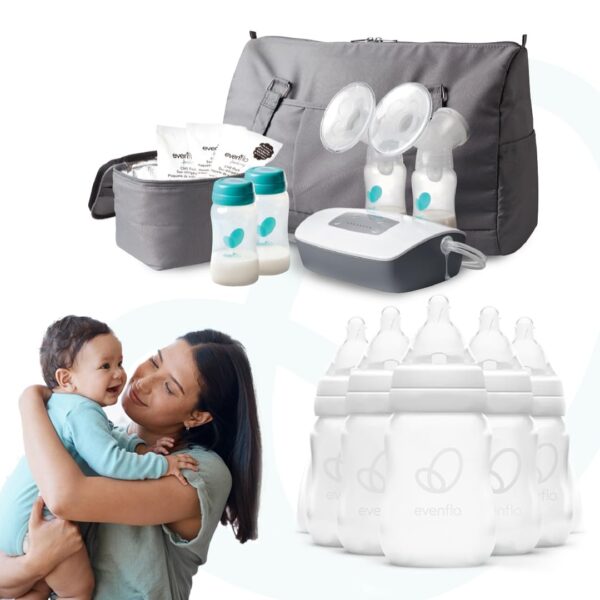 Bundle Extractor de Leche Eléctrico Doble Evenflo Deluxe Advanced con Biberones Evenflo Feeding Premium Proflo Venting B