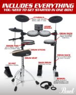 Pearl ERS1000 eRoadshow - Juego de batería electrónica, kit completo con cuatro almohadillas de malla silenciosas, dos c