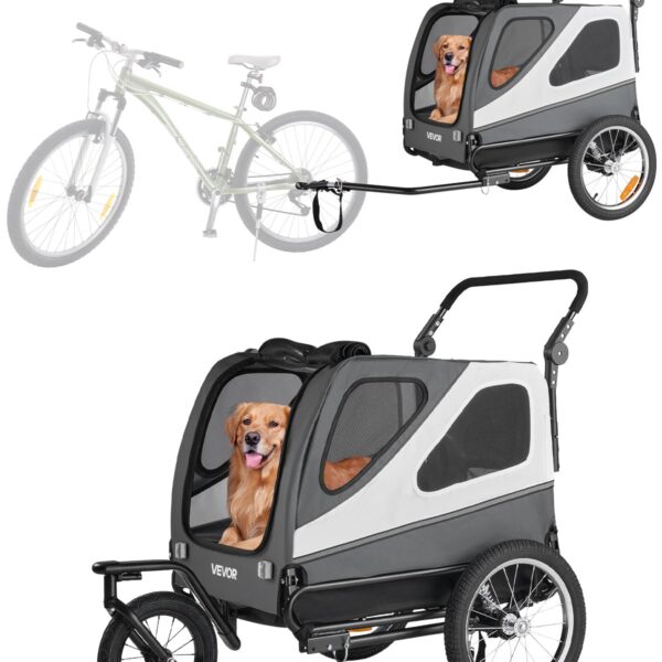 Remolque de Bicicleta para Perros VEVOR PTS22SJ 100 Libras 2 en 1 Cochecito Cabina 31.5 x 21.2 x 24 Pulgadas Marco Plega