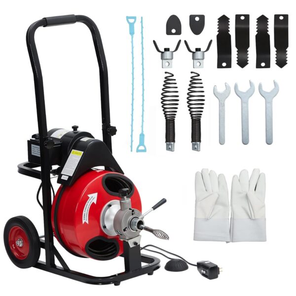 EliteEdge Máquina limpiadora de drenaje de alimentación automática de 75 pies x 1/2 pulgada con motor de 370 W, barrena