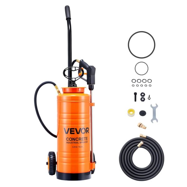 Pulverizador Industrial de Concreto VEVOR 21014ST Acero Inoxidable 3.5 Galones con Carrito con Ruedas y Manguera de 120