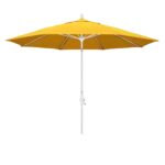 Sombrilla de Patio California Umbrella 11 pies Fibra de Vidrio Manivela Cuello Inclinable Marco Blanco Tela Limón