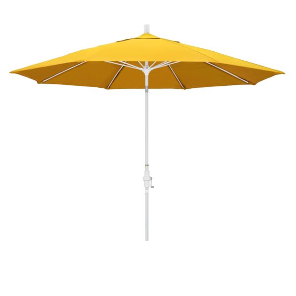 Sombrilla de Patio California Umbrella 11 pies Fibra de Vidrio Manivela Cuello Inclinable Marco Blanco Tela Limón