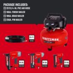 Craftsman Compresor de Aire Tipo Panqueque de 6 Galones Kit Combo de 4 Herramientas, 150 PSI, Libre de Aceite, Incluye C