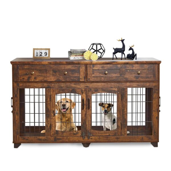 Mueble jaula para perros GarveeHome gyx-PHO_0YBV4SXHrif3bT con 2 cajones divisor extraíble marrón 63.4 pulgadas madera d