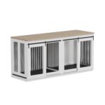 Mueble para Perros GarveeHome gyx-PHO_158HHEYJ6l con Divisor Marco de Acero 39x27x8 Pulgadas Blanco Roble Claro