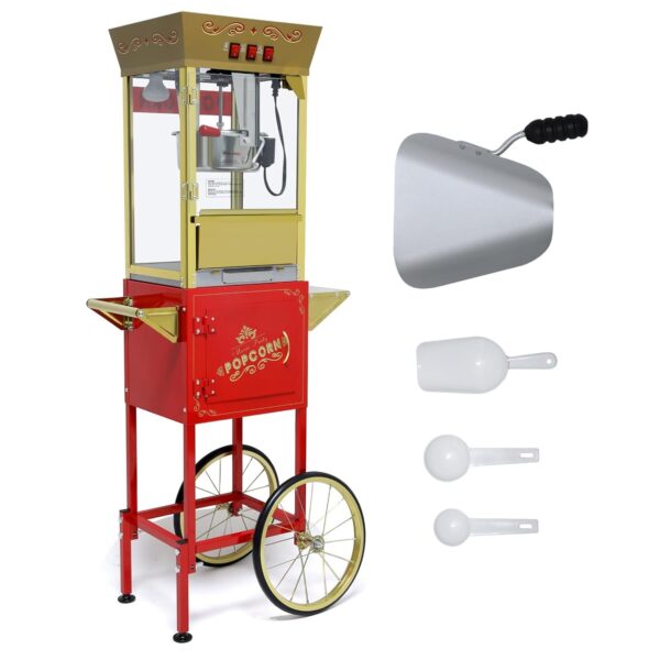 Trygoal Máquina de palomitas de maíz con carrito, fabricante de palomitas con hervidor de 12 oz, carrito profesional est