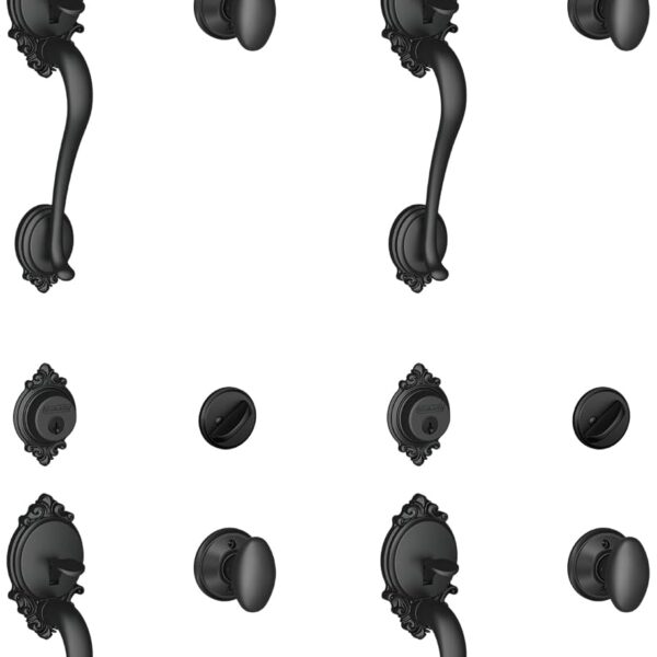 SCHLAGE Brookshire - Juego de manijas de un solo cilindro y perilla Siena, negro mate (F60 BRK 622 SIE) (paquete de 4)