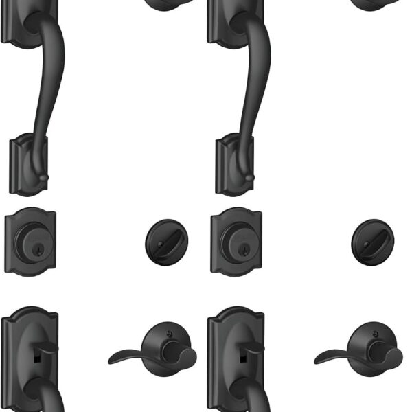 SCHLAGE Camelot - Juego de manillas de un solo cilindro y palanca de acento derecha, negro mate (F60 CAM 622 Acc RH) (pa