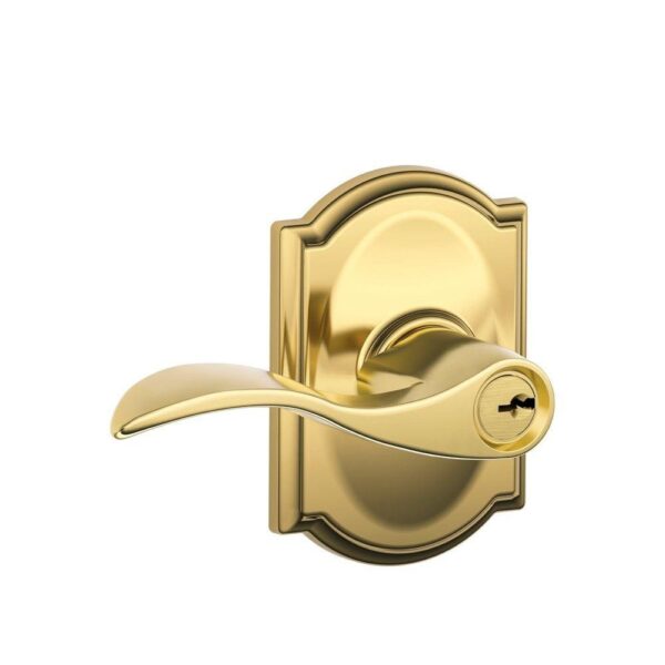 SCHLAGE Accent Lever with Camelot Trim Keyed Entry Lock in Bright Brass - F51A Acc 605 CAM (Pack of 8)