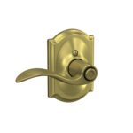 SCHLAGE Accent Lever with Camelot Trim Bed and Bath Lock in Satin Brass - F40 Acc 608 CAM (Pack of 8)