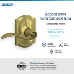 SCHLAGE Accent Lever with Camelot Trim Bed and Bath Lock in Satin Brass - F40 Acc 608 CAM (Pack of 8)