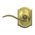 SCHLAGE Accent Lever with Camelot Trim Bed and Bath Lock in Satin Brass - F40 Acc 608 CAM (Pack of 8)