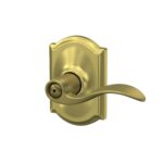 SCHLAGE Accent Lever with Camelot Trim Bed and Bath Lock in Satin Brass - F40 Acc 608 CAM (Pack of 8)