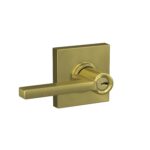 SCHLAGE F51A LAT 608 COL Latitude - Manilla de puerta con moldura Collins, cerradura de entrada con llave, latón satinad