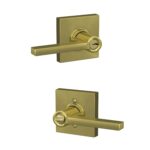 SCHLAGE F51A LAT 608 COL Latitude - Manilla de puerta con moldura Collins, cerradura de entrada con llave, latón satinad