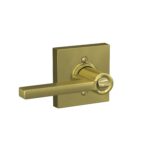 SCHLAGE F51A LAT 608 COL Latitude - Manilla de puerta con moldura Collins, cerradura de entrada con llave, latón satinad