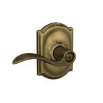 SCHLAGE Accent Lever with Camelot Trim Bed and Bath Lock in Antique Brass - F40 Acc 609 CAM (Pack of 8)